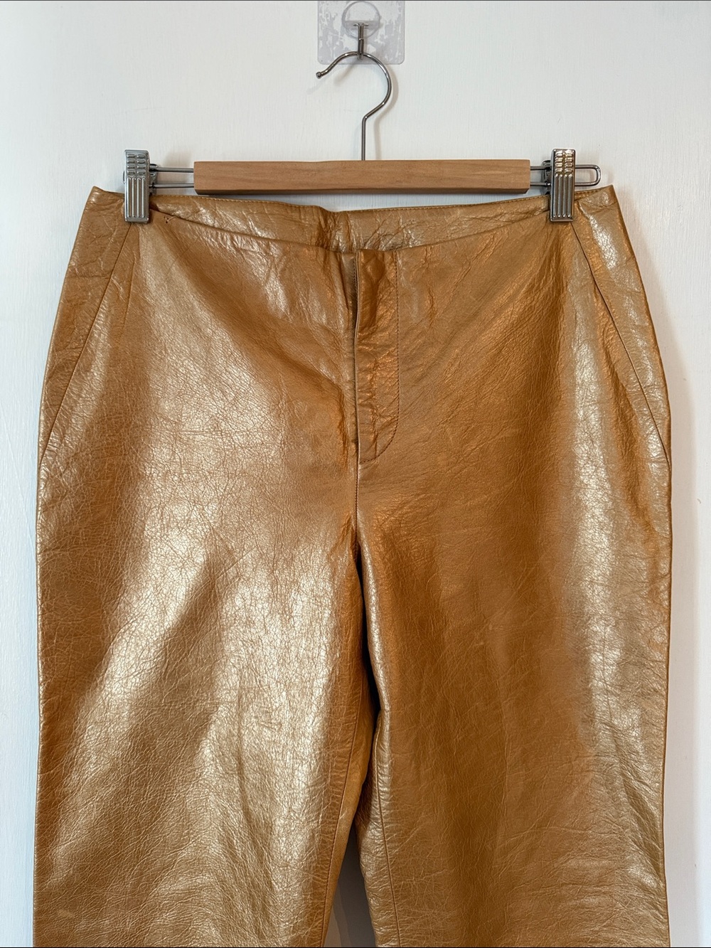 Banana Republic Vintage Gold Genuine Leather Pants Lined Split Leg | Size 6 - Picture 2 of 13